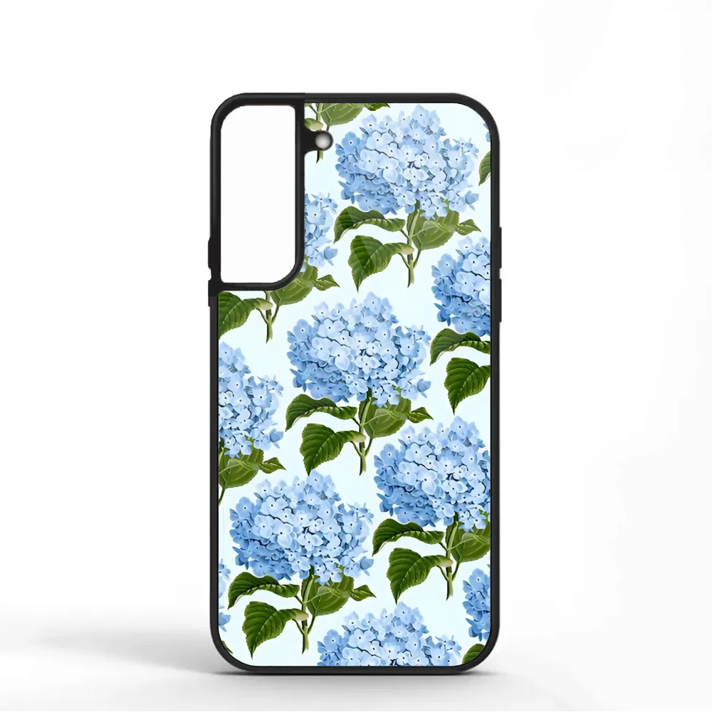 Blue Hydrangea Print Floral Print Phone Case For Samsung S10 S20 S21 S22 S24 S30 Plus ULTRA Mirror Acrylic Cover