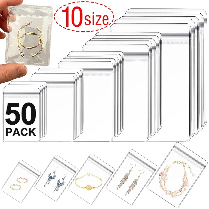 50pcs Thicken PVC Jewelry Package Bags Transparent Anti-Oxidation Organizer Bag Display Packaging Storage Self Sealing Pouches