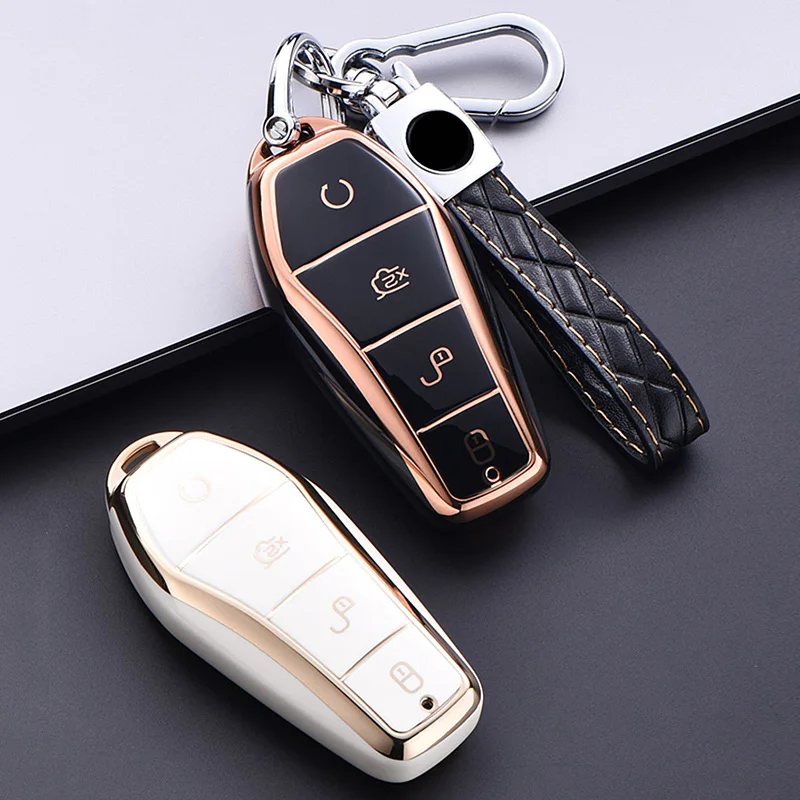 Soft TPU Car Key Case Cover for 2022 BYD Dolphin Seal Han EV DM-i, 2021 yuan Pro Remote Key 306° Full Cover Protect Shell