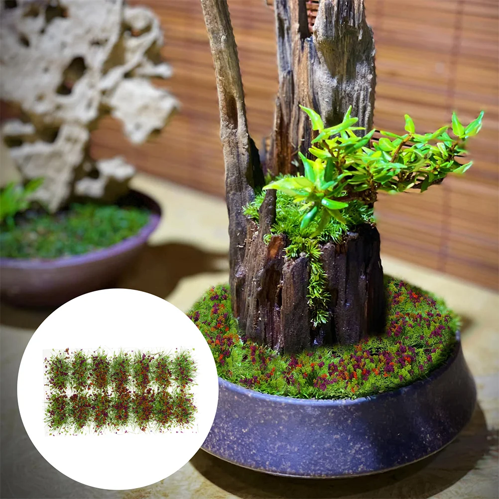 2 Boxes Simulation Grass Cluster Miniature Fake Plant Tuft Faux Outdoor Plants Resin Material Realistic Appearance Train