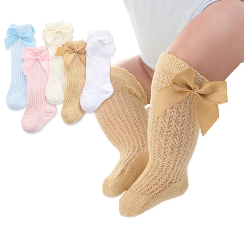 Cute Bowknot Baby Socks Cotton Bows Baby Girls Knee Sock Spring Summer Mesh Kids Infant Toddler Knee High Socks Sokken