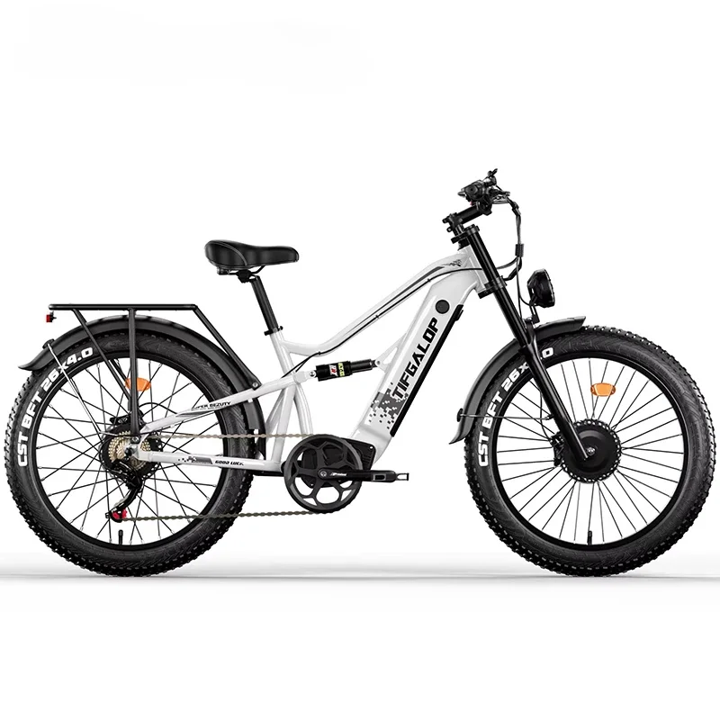 Bicicletta elettrica potente da 3000W, velocità massima di 60km/h, TIFGALOP ES7pro, pneumatici fat da 26 pollici, doppio motore per tutti i terreni, bici elettrica per adulti.