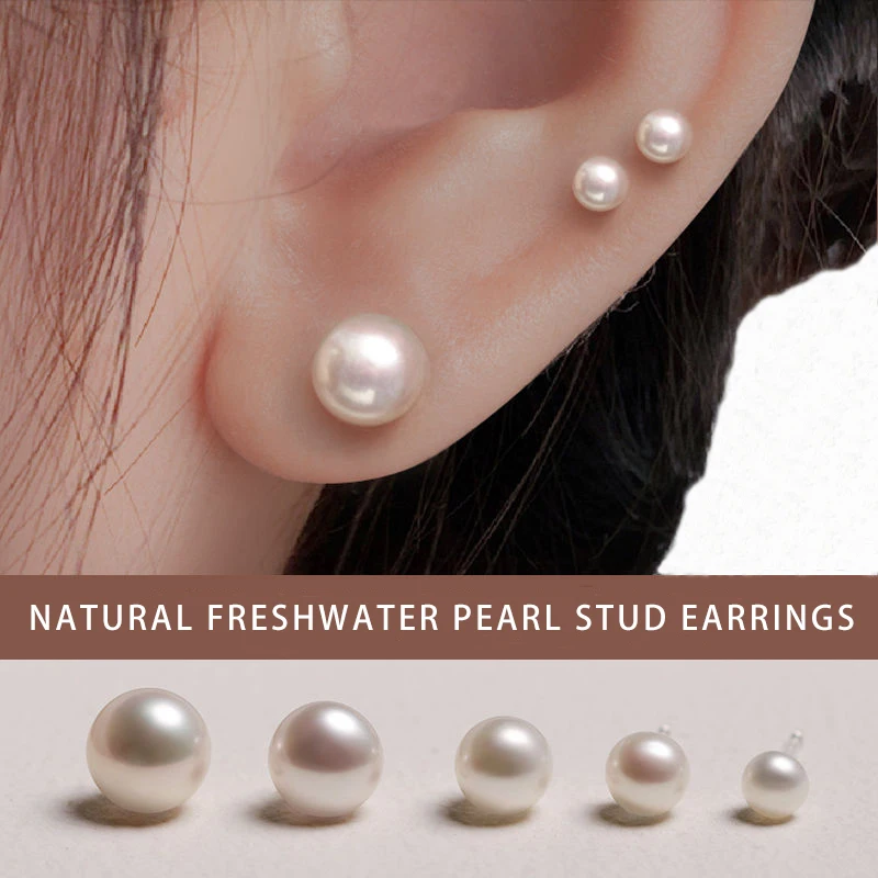 100% Natural Pearls Stud Earrings Real Freshwater Cultured Pearls 925 Metal Earring Wedding Fashion Jewelry Gifts for Women