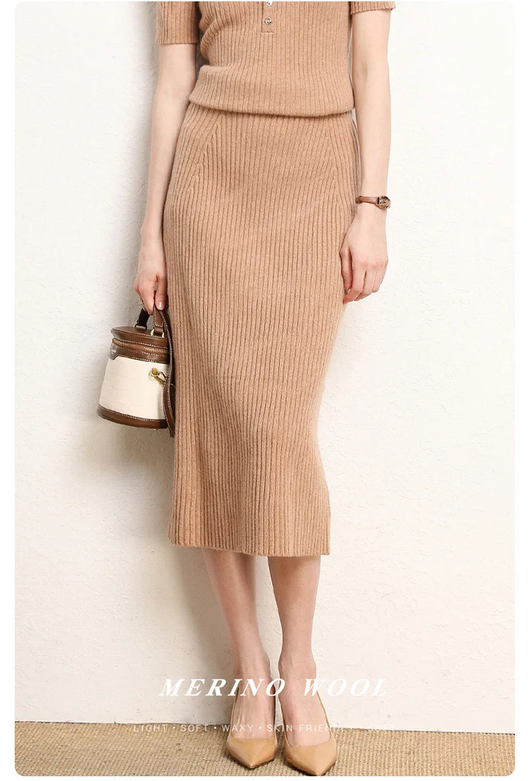 Autumn Winter Cashmere Skirt Women's Mid-length Thick Bag Hip High Waist Long Skirt Knitted Wool New Temperament Simple Elegant