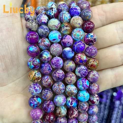 mixed color Natural Stone Patterned stone Purple Blue Round bead For Jewelry Making DIY Accessories Bracelet 15