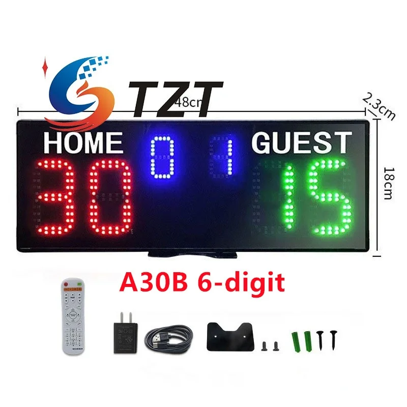 TZT A30B لوحة النتائج الإلكترونية المحمولة مكونة من 5 أرقام/6 أرقام مع جهاز التحكم عن بعد لتنس طاولة كرة السلة