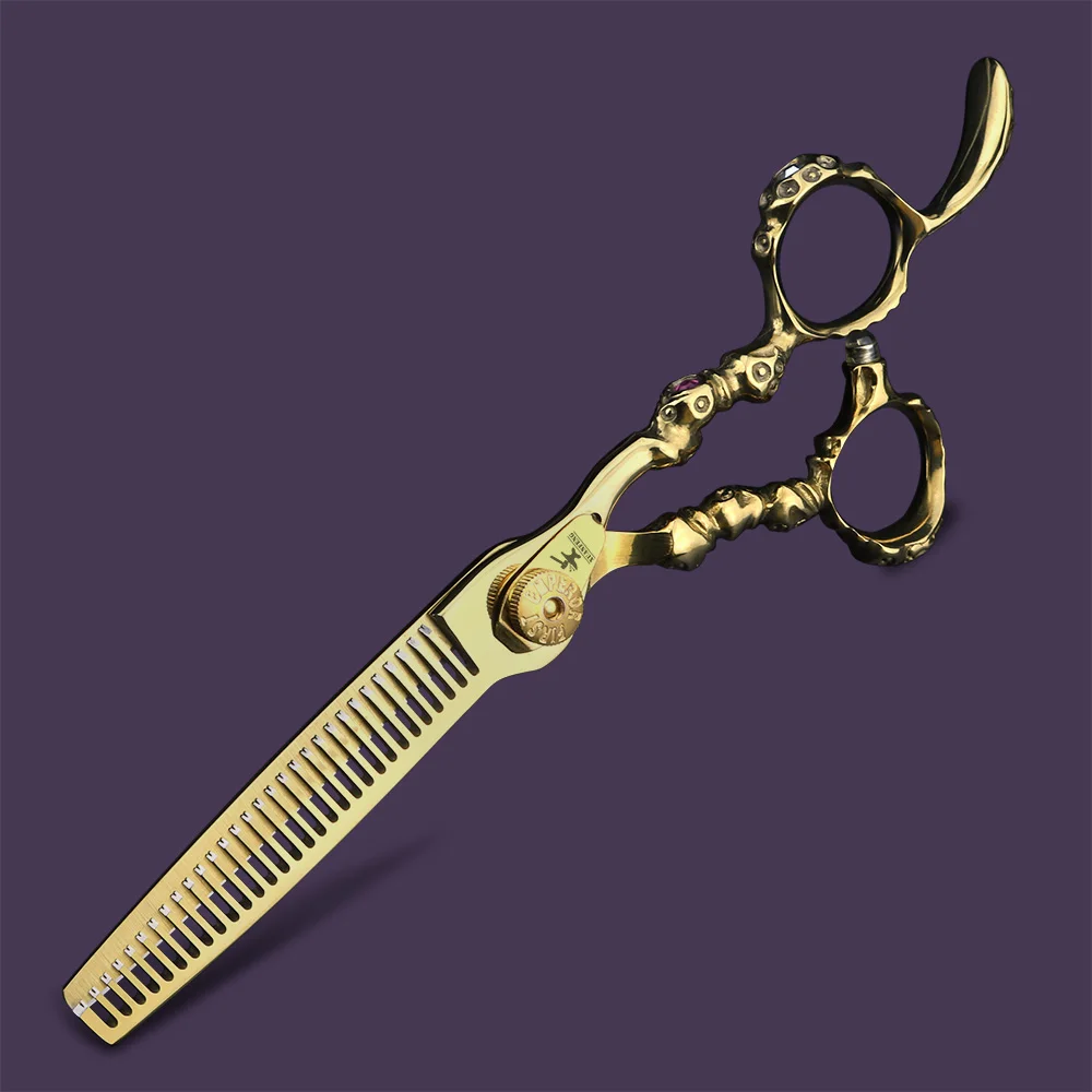 Golden Skull Head 6-inch Practical Scissors Barber Cutting Scissors and Thinning Scissors Made of 440C Steel