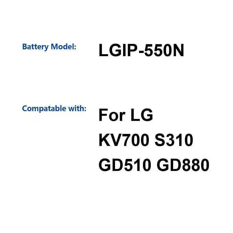 

Lgip-550N Высокоэффективный аккумулятор большой емкости для мобильного телефона LG KV700 S310 GD510 GD880 900 мАч