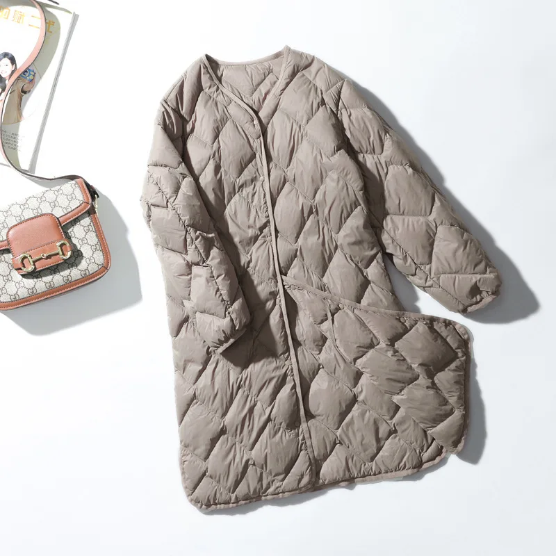 Parkas de plumón de talla grande para mujer, chaqueta ligera y fina de plumón de pato blanco para otoño e invierno, prendas de vestir largas holgadas e cálidas informales para mujer