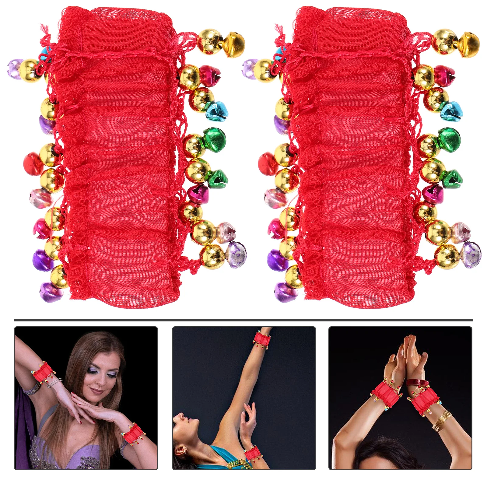 

1 Pair Belly Wrist Cuff Bell Bracelet Shining Delicate Dancer Wristbands Ethnic Style Reusable Dance Handcuffs Belly Dancing