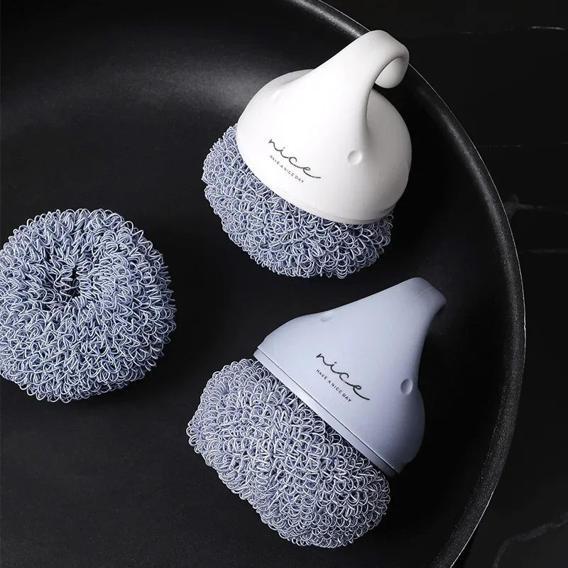 

Household Cleaning Brush Dishwashing Pot Brushing With Handle Steel Wire Ball Decontamination Kitchen Detergent Tools