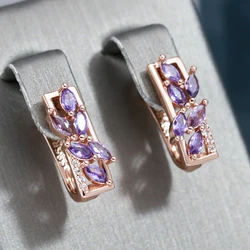 Wbmqda Purle Crystal Flower Women's Earrings 585 Rose Gold Color Elegant Fashion Daily Jewelry Accessories