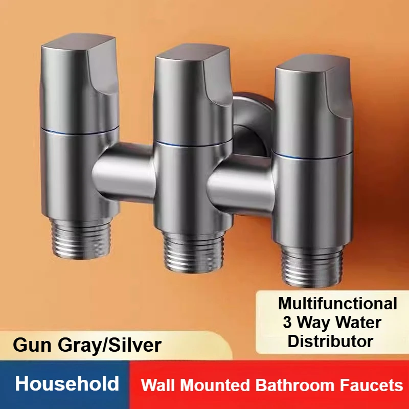 

Wall Mounted Stainless Steel Faucet 3 Way Water Diverters Valves G1/2 Splitter Multifunctional Distributor for Kitchen Bathroom
