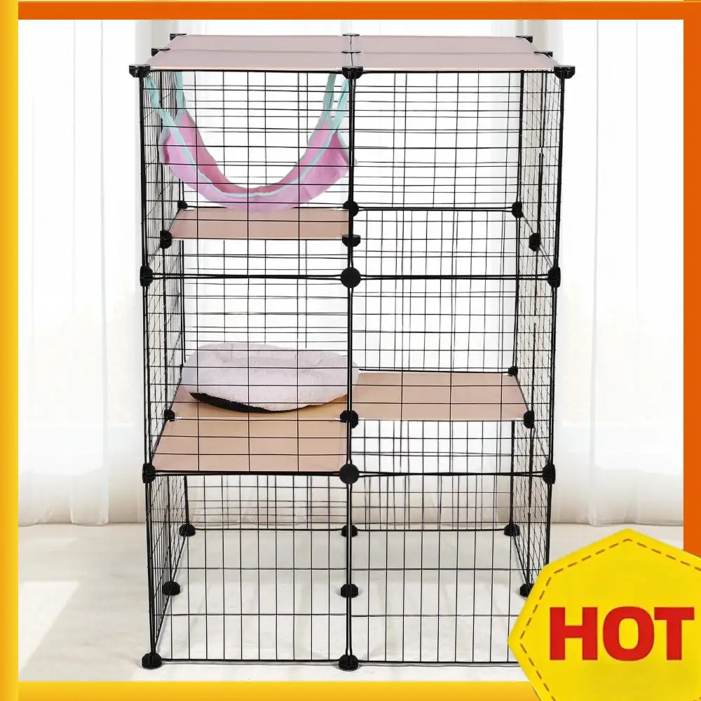 

Трехуровневая разборная клетка для кошек с гамаком и лежанкой, проволочный вольер-манеж для котят, большая площадка для игр, идеально подходит для 1-3 кошек