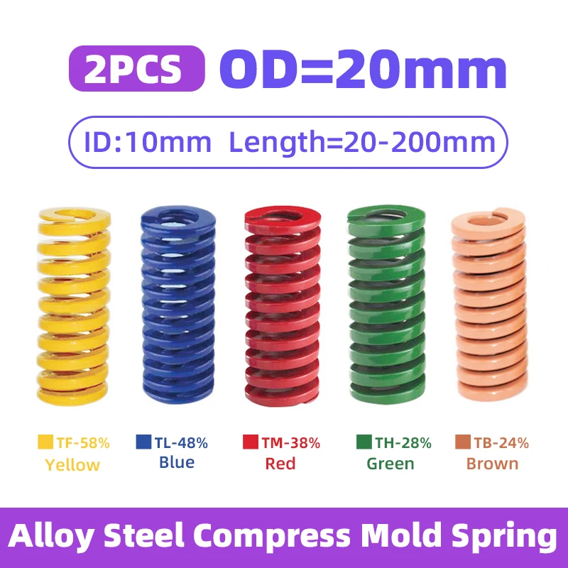 Creamily 2PCS Sprężyny dociskowe do ładowania spiralnego Stemplowanie Sprężyna dociskowa Średnica zewnętrzna = 20 mm Średnica wewnętrzna = 10 mm L = 20-200 mm
