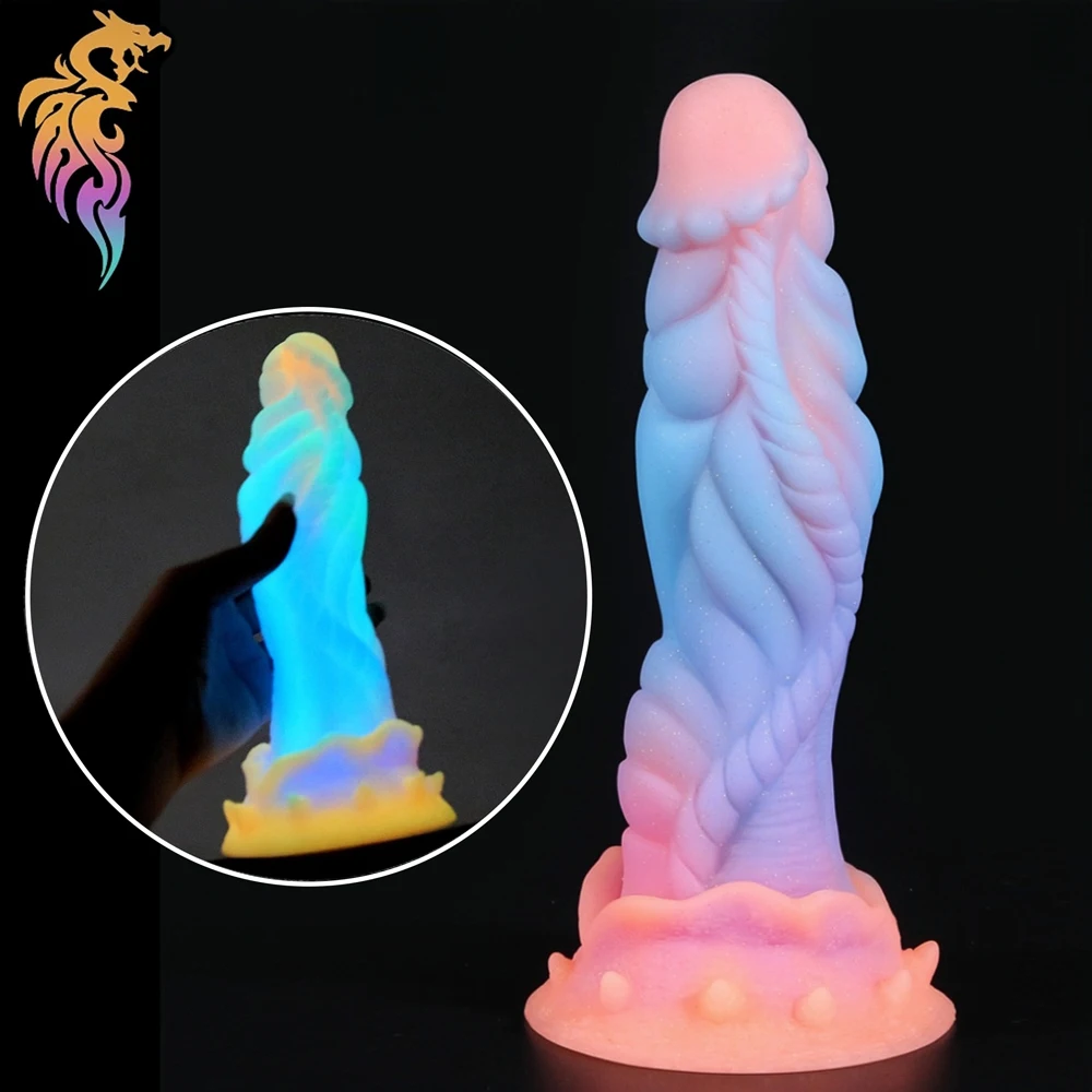 Luminous Silicone Dildo Monster Anal Plug Stimulate Vagina Anus Big Butt Plug Soft Dick with Sucker Anal Dilator Adult Sex Toys