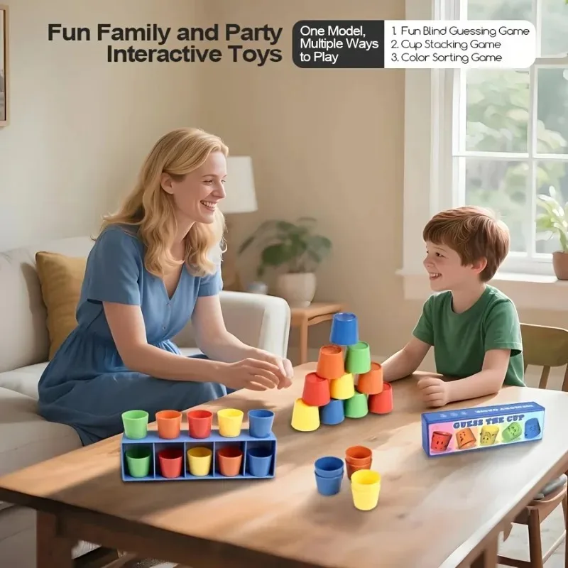 Giocattoli colorati per l'apprendimento Gioco sensoriale di abbinamento dei colori Montessori Tazza di colori per indovinare in legno Educazione precoce del movimento fine per i più piccoli