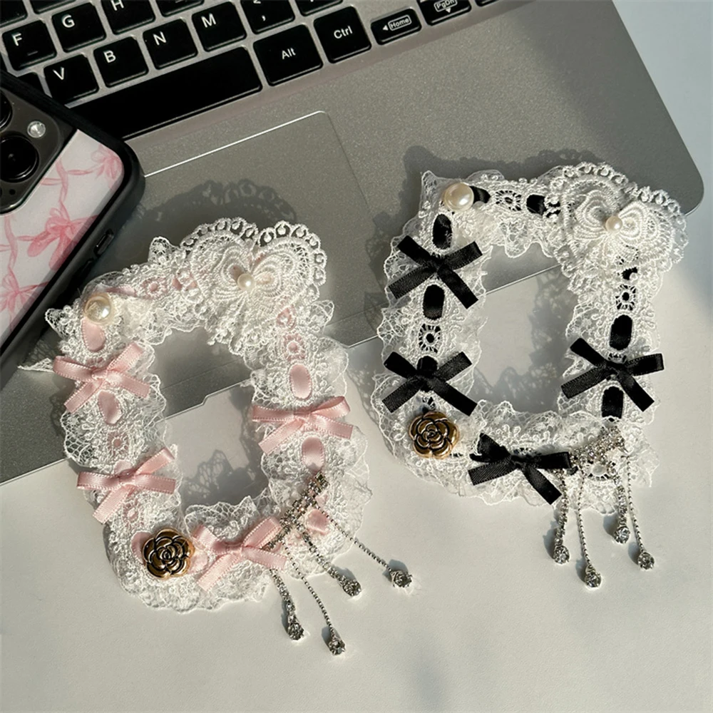 3 Inch Bowknot Lace Decor Card Sleeve Handmade Transparent Card Holder Idol Photo Protective Case For Girls Students Supplies