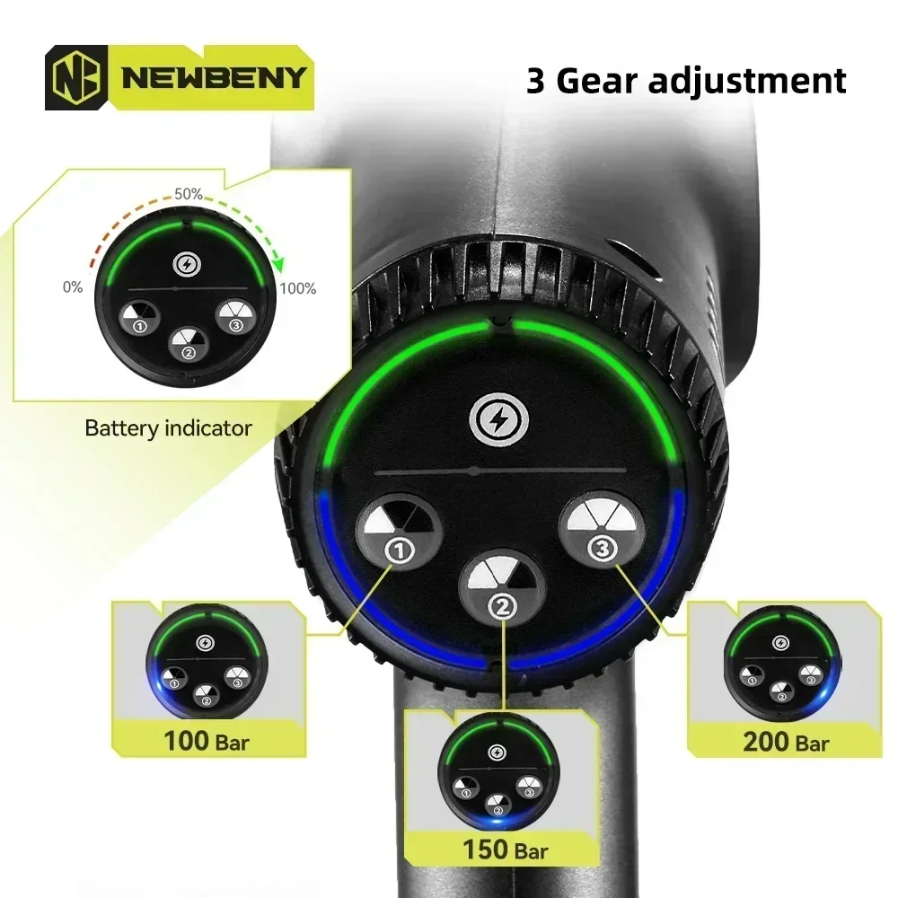 Imagem -04 - Newbeny-lavadora Elétrica Brushless o Limpeza de Jardim Irrigação sem Fio Bateria Makita 18v 3gear 200bar de Alta Pressã