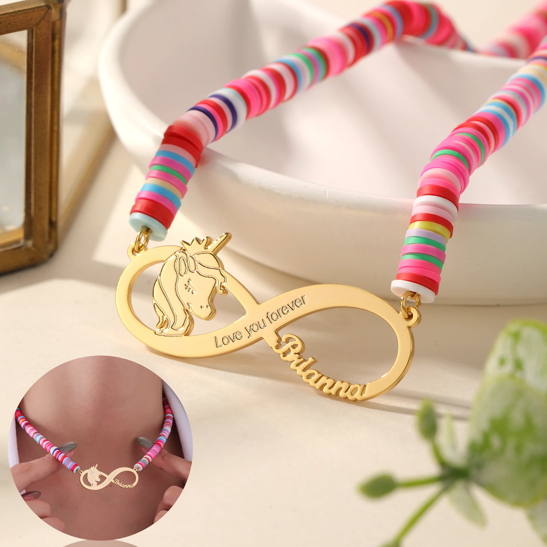 

Ожерелье с единорогом на заказ, персонализированное ожерелье с датой, золото 18 карат, детское ожерелье с именем единорога, ювелирные изделия для девочек, подарок на день рождения для ребенка