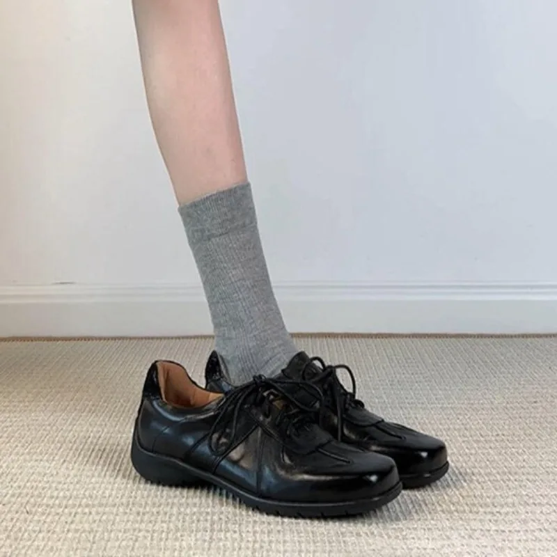 Elevated Derby Shoes Women Fashionable Trendy Pointed Toe High Heel Thick Bottomedlethical Shoe Casual Comfortable Leather Shoe