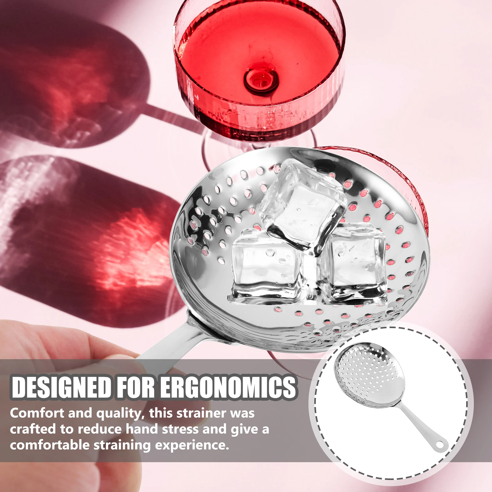 

Stainless Steel Cocktail Strainer Filter Barware Supplies Ergonomic Design For Home Restaurant Party Use Silver