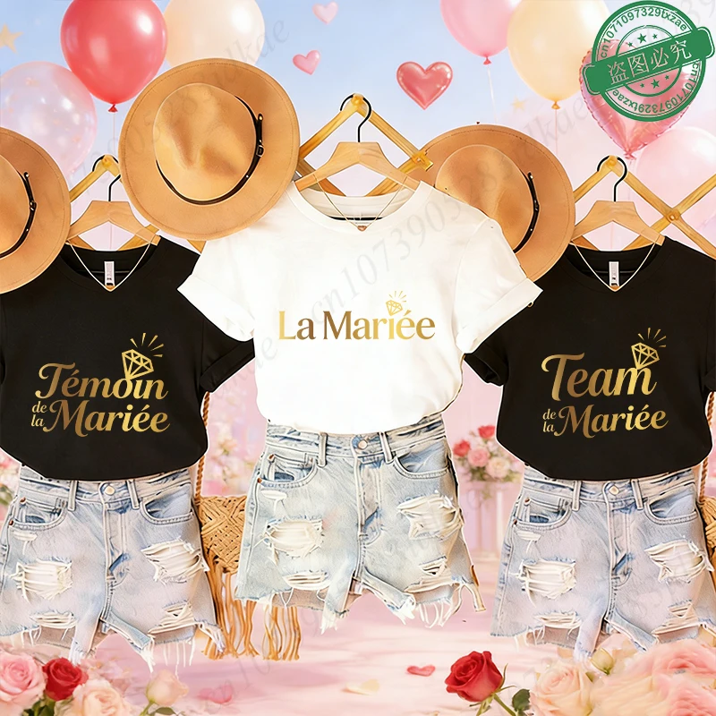 Spanish Bachelorette EVJF Party T-Shirts Future Bride Team Gold Foil Print Short Sleeve Tees for Bridal Shower Women Clothing
