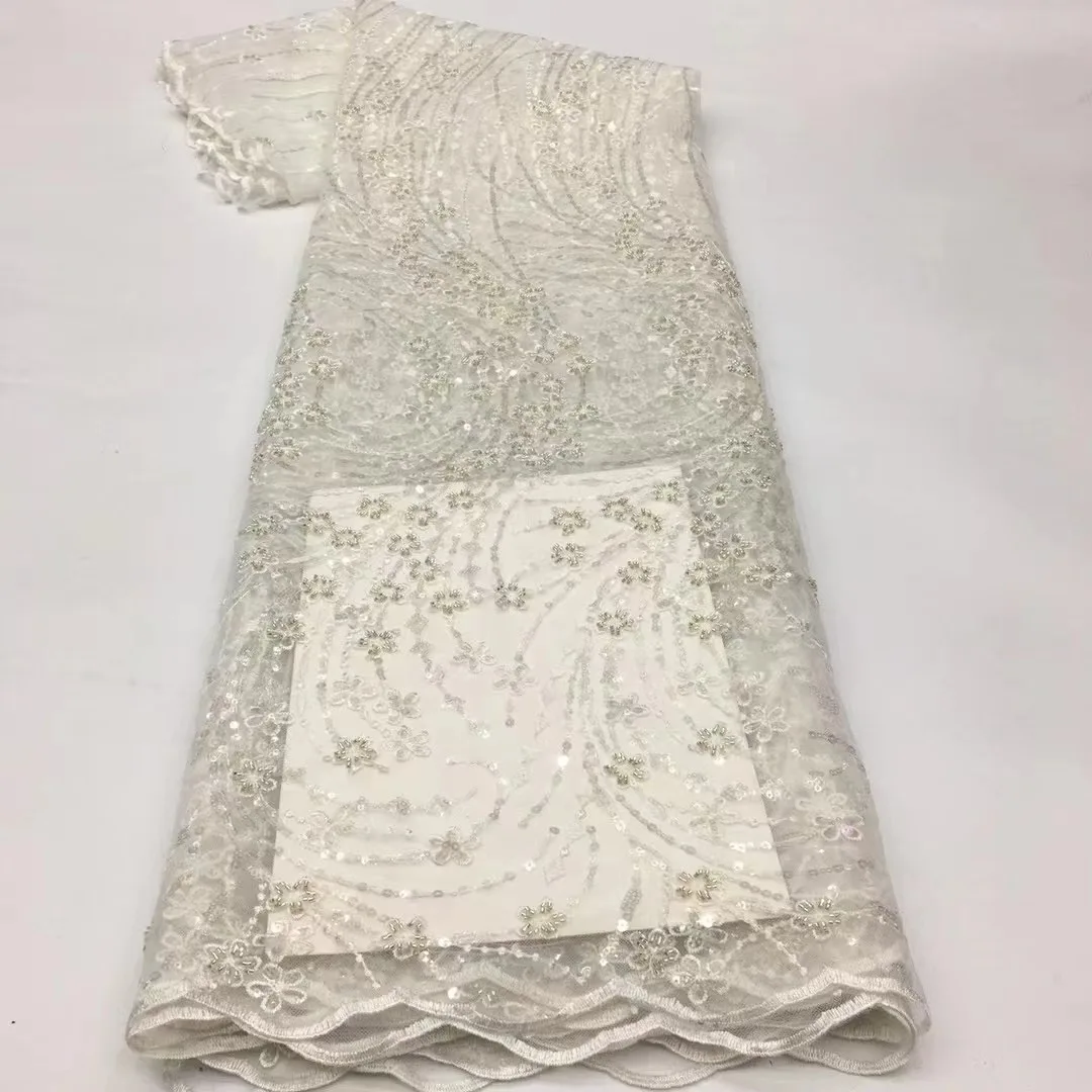 

African Lace Fabric 2024 High Quality French Mesh Lace Fabric With Sequins Embroidery Nigerian Lace Fabrics For Wedding Dress