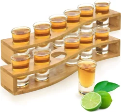 Shot Glasses 6pcs Shot Glass Set 1oz/30ml Shot Glass Holder Heavy Base for Whisky Tequila 6 Shot Glass Serving Tray (6pcs)