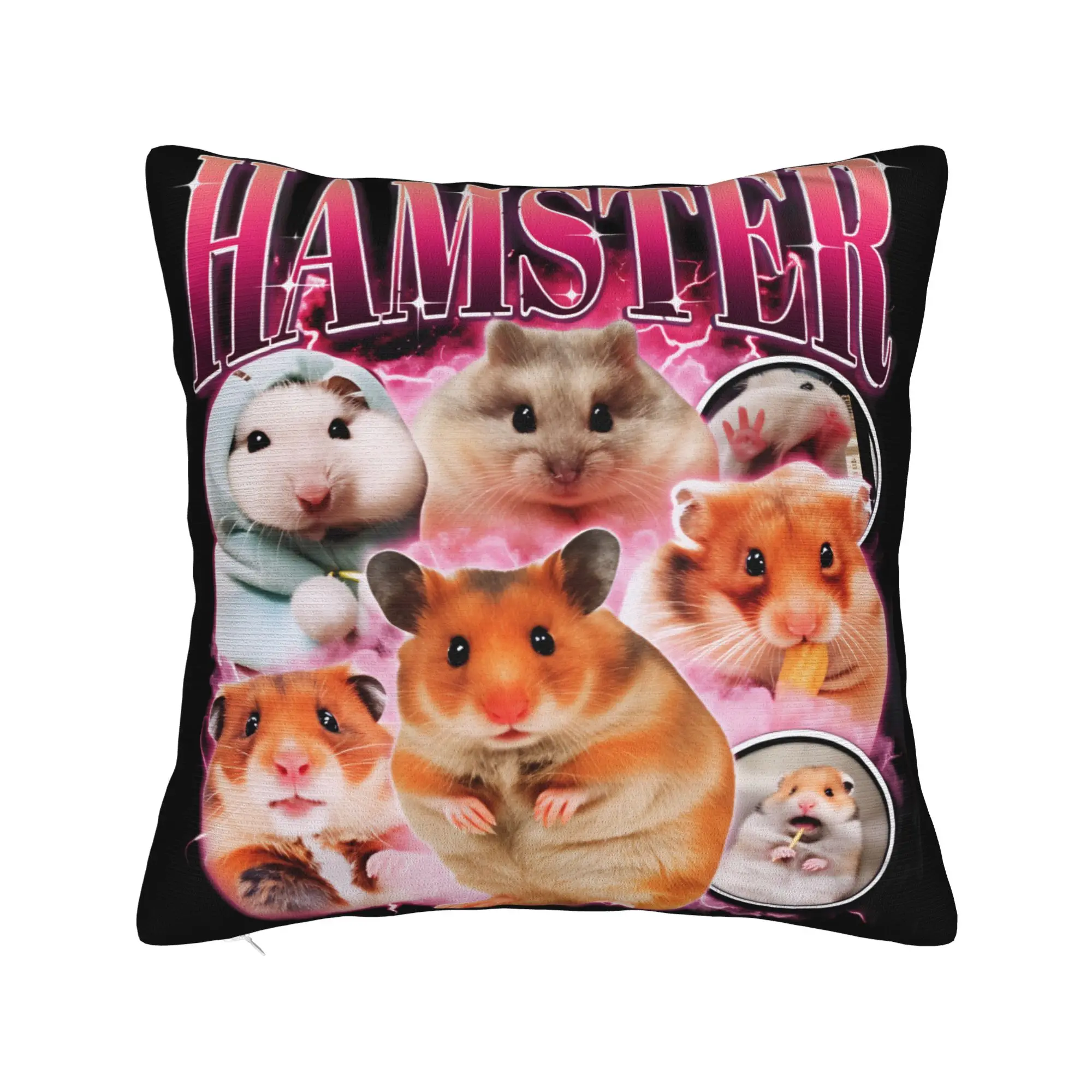 Hamster Faded Funny 90s Style Square Pillow Cases  Cushion Cover Fashion Zippered Decorative Pillowcase for Home 45*45cm