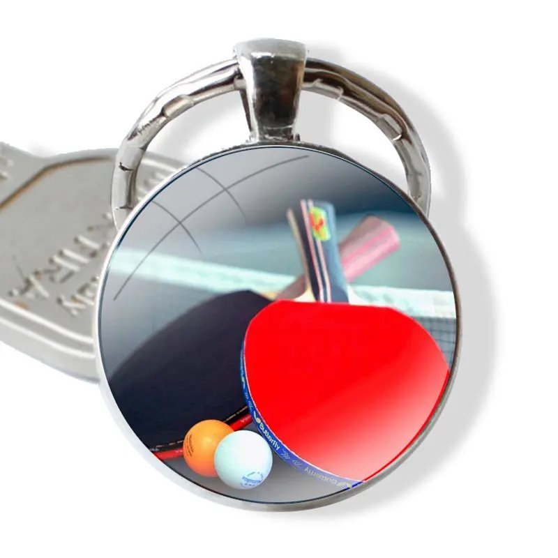 table tennis ball sport Glass Metal Pendant Key Chain Classic Men Women Key Ring Accessories Jewelry Gifts