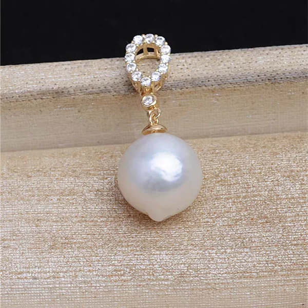 AU750 18K Yellow Gold Pendant Mountings Findings Jewelry Settings Accessories Base Parts Fittings for 8-12mm Pearl Stone