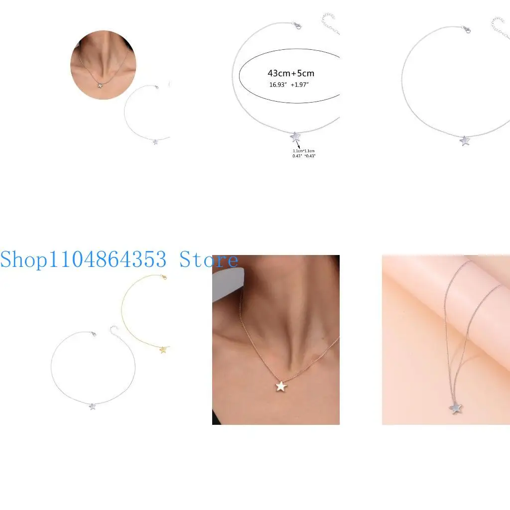 652F Star Necklace For Women Dainty Adjustable Chain Y2K Hip Hop Star Clavicle Chain Fashion Choker Unique Jewelry Star Chain