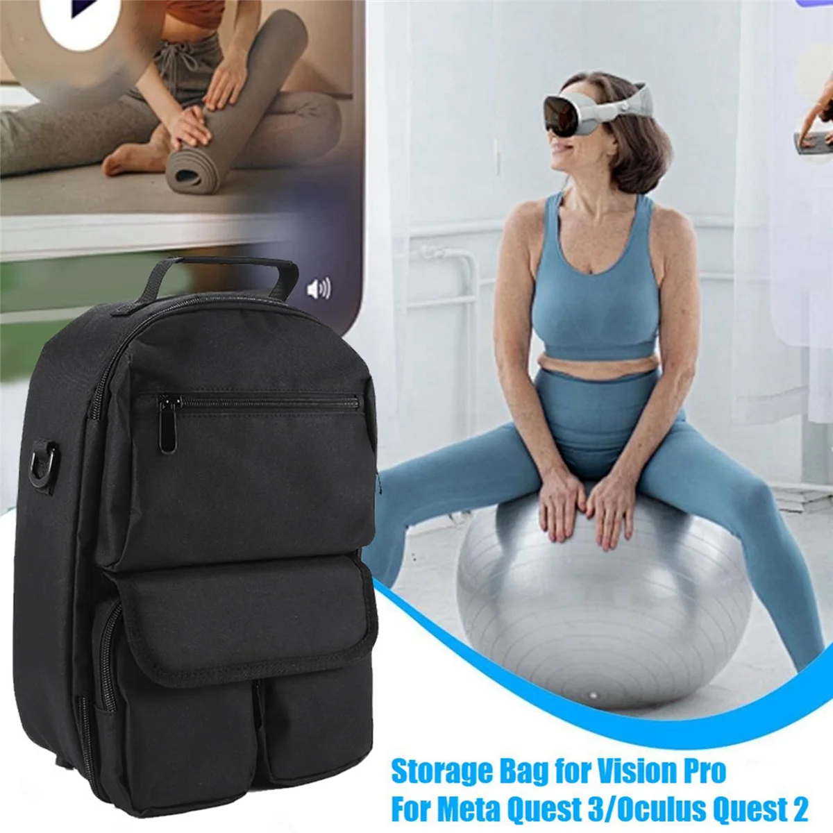 AT-VR Storage Bag for Vision Pro/Meta Quest 3/Oculus Quest 2 VR Headset EVA Travel Carrying