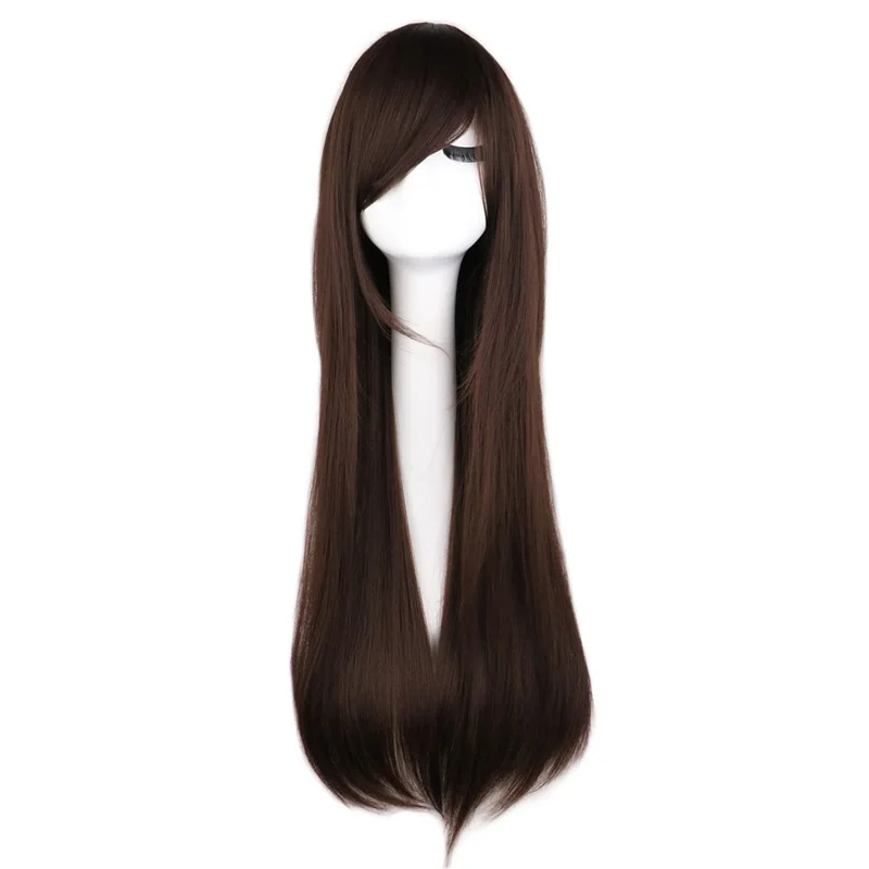 Perruques de Cosplay naturelles longues et lisses de 80cm avec frange, perruque colorée de fête pour Costume d'halloween pour filles, blanc pur, rose, rouge, Orange