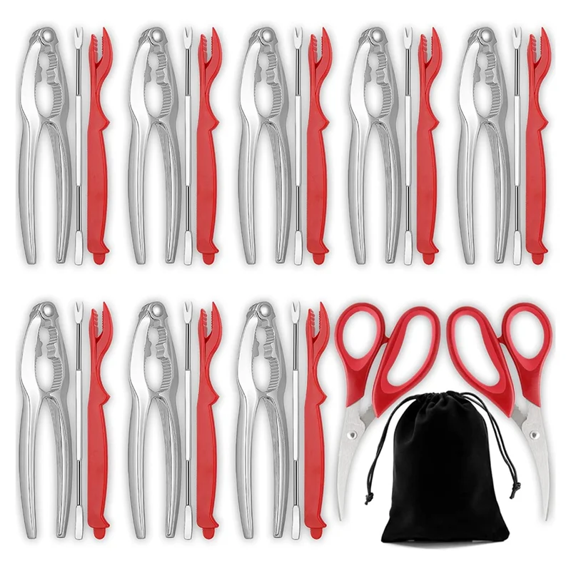 

ABBO-Crab Crackers And Tools Nut Cracker Set Includes 8 Crab Leg Crackers 2 Seafood Scissors