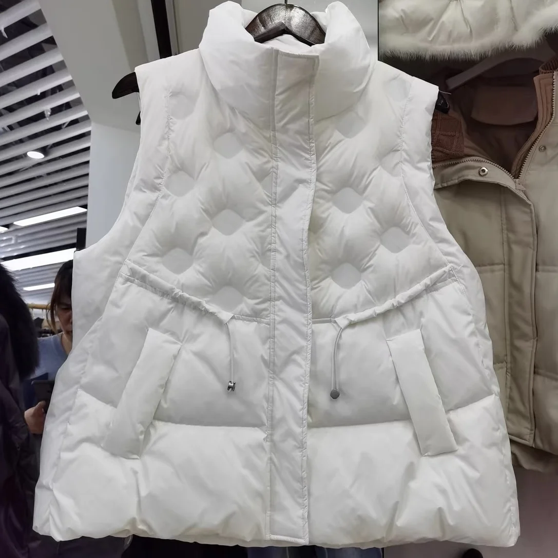 

Autumn Winter Stand Collar Down Waistcoat Jacket Women Warm Light White Duck Down Vest Parkas Lady Oversize Sleeveless Tank Coat