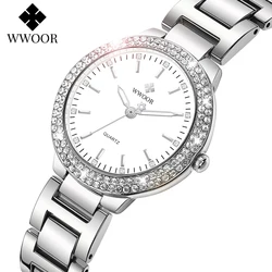 WWOOR-Relógio de pulso feminino cristal quartzo diamante, relógios femininos, moda feminina, novo