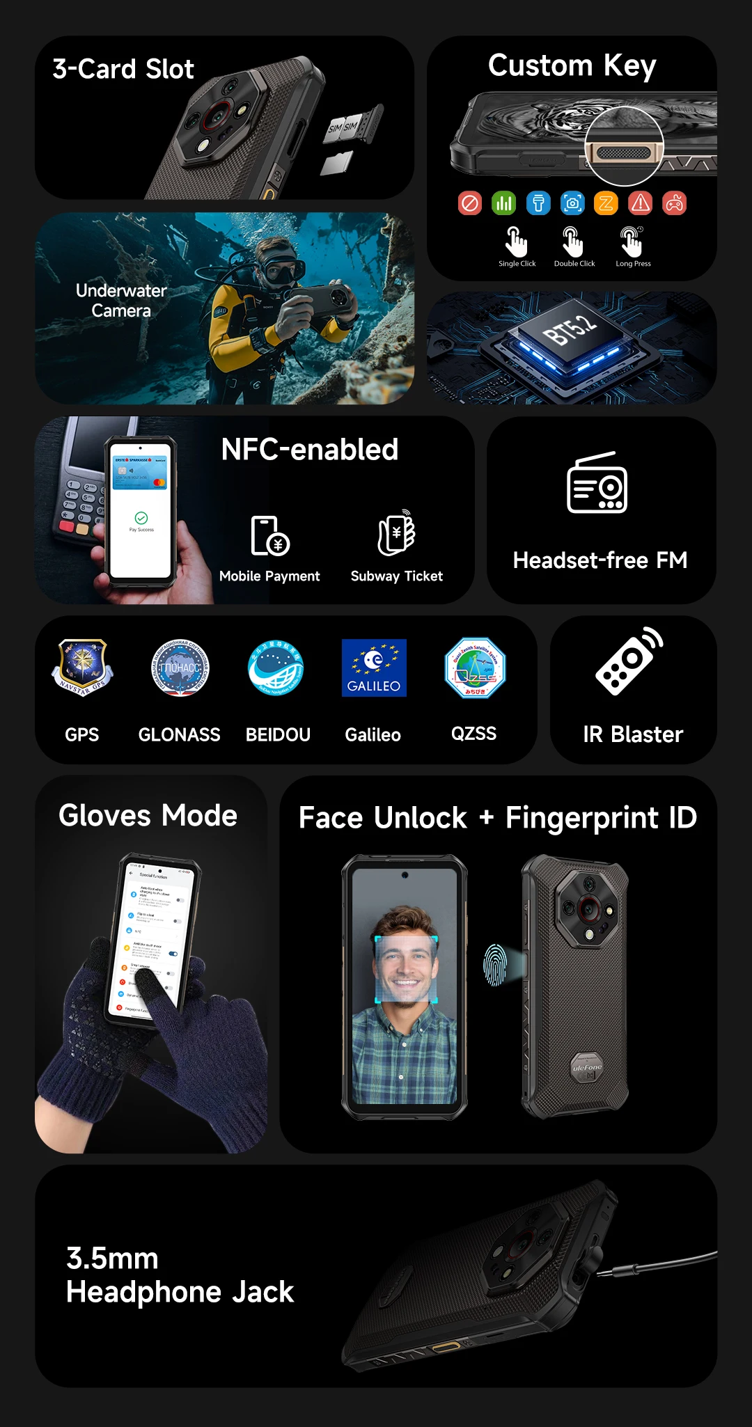 Ulefone Armor X16 4G Rugged Phone Smartphone Android 15 Up to 12GB+128GB 10360mAh Glare Flashlight 48MP Main Camera