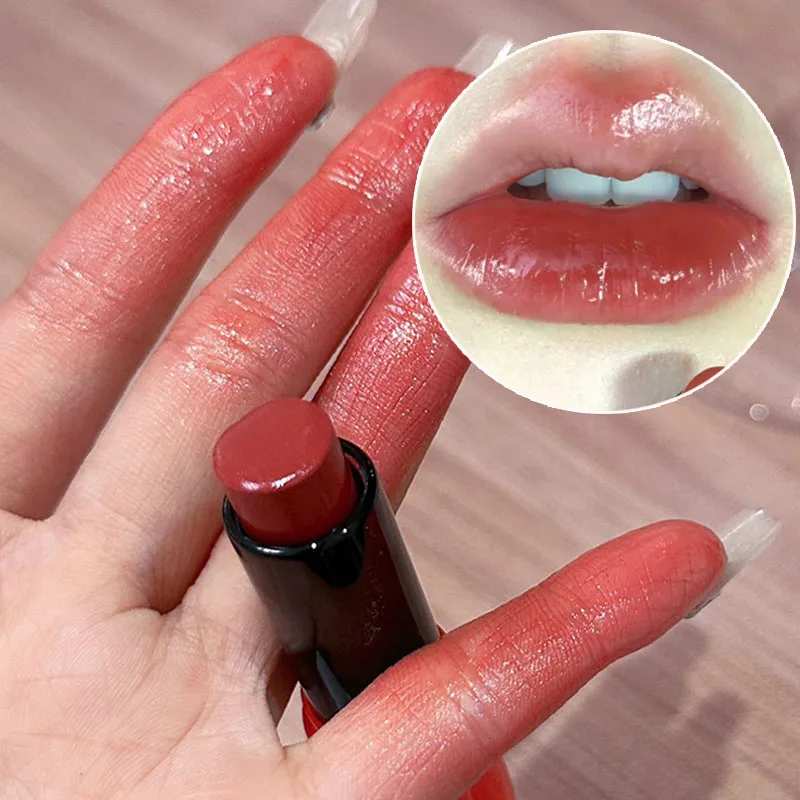 Lasting Moisturizing Lipstick Makeup Jelly Colored Lip Balm Waterproof Black Tea Red Lipstick 4 Colors Lip Tint Korean Cosmetics