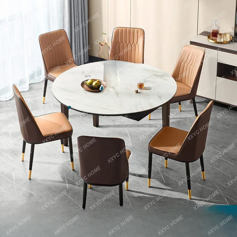 Simple Style Stone Plate Dining Table Contraction Band Induction Cooker Multifunctional round Table and Chair Combination