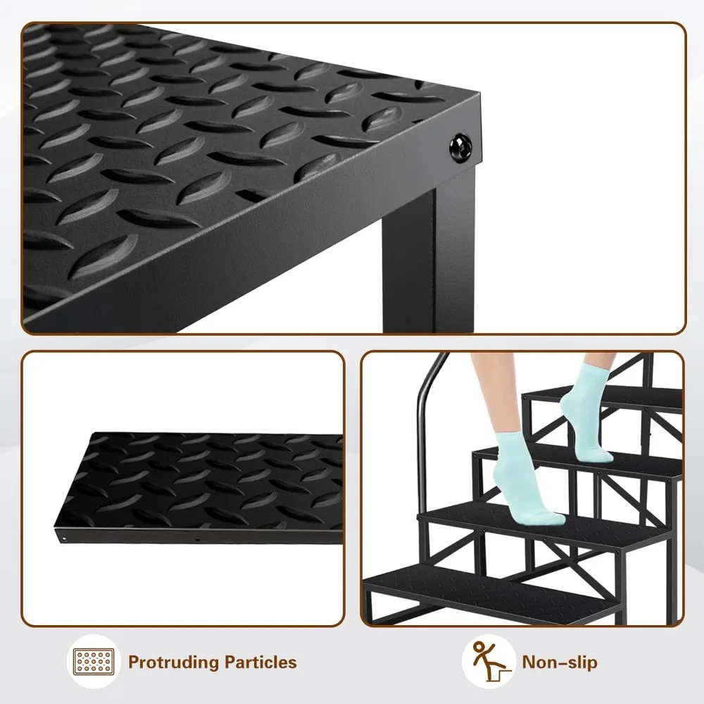 Hot Tub Steps with Handrail, 5 Step Ladder Pool Ladder Above Ground, Anti-Slip RV Stairs Steps for Hot Tub Camper Trailer Porch