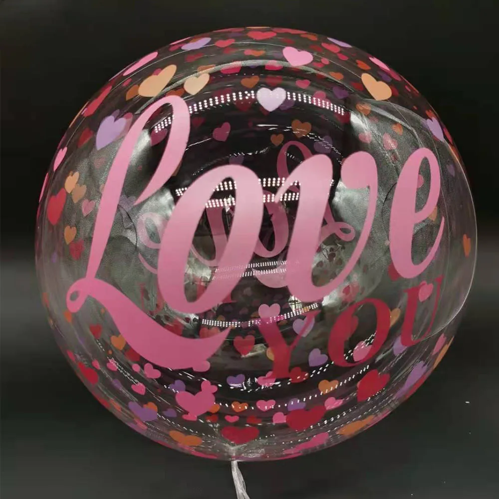 5/10/30pcs LOVE Heart Printed Bubble Balloon 20inch Transparent Bobo Balloon Wedding Birthday Party Valentine's Day Decoration