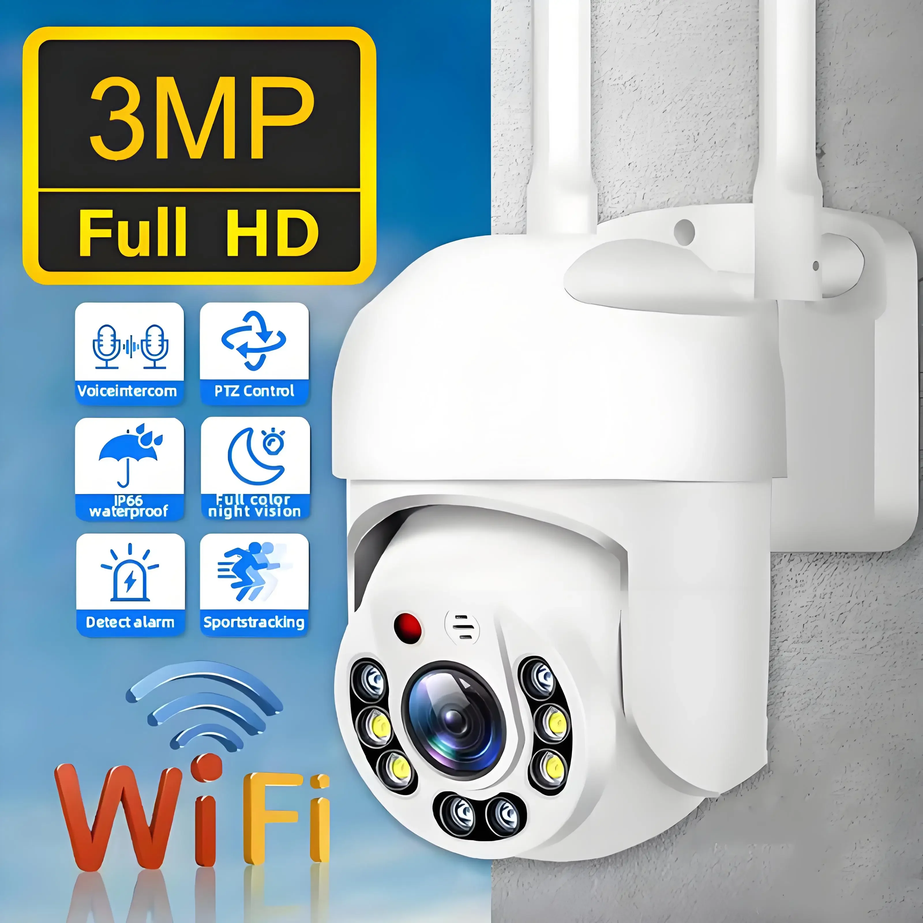 3MP Outdoor Wifi PTZ Camera with Auto Tracking AI Detection Two-Way Audio And Color Night Vision Security Home Surveillance Cam