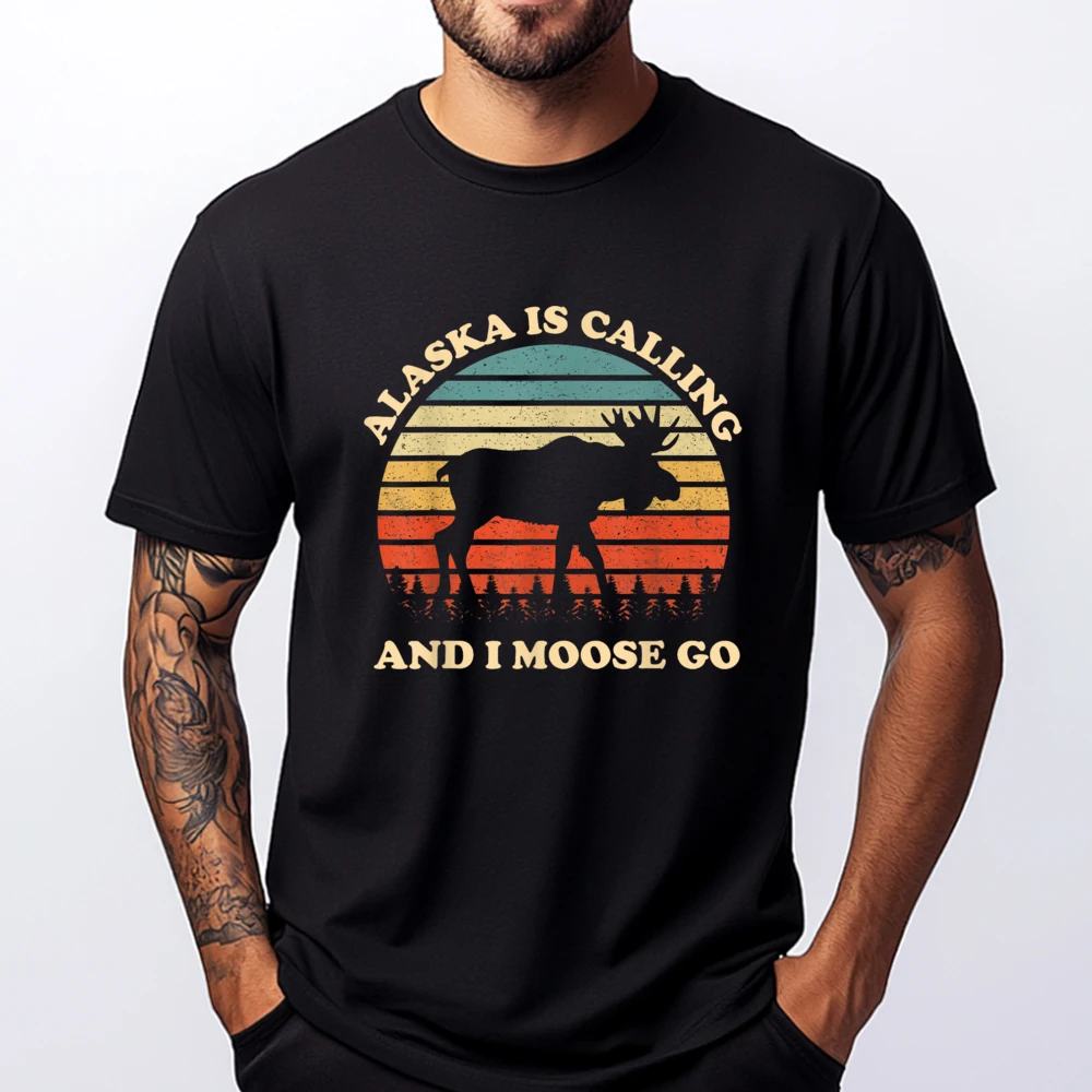 Alaska Moose Tourist Travel Funny Mens Korean Fashion Men's Clothing Group Valentine's Day Tops & Tees