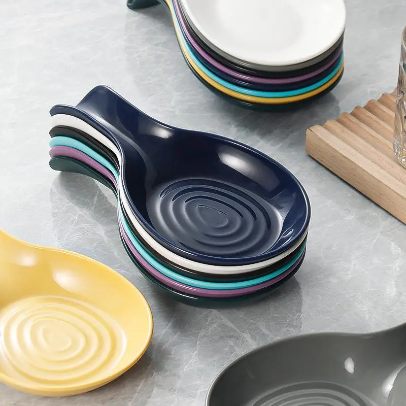 Spoon Rest Large Ceramic Spoon Holder Heat-Resistant Cooking Spoon Rest Coffee Spoon Holder Dishwasher Safe Ceramic Spoon Rest