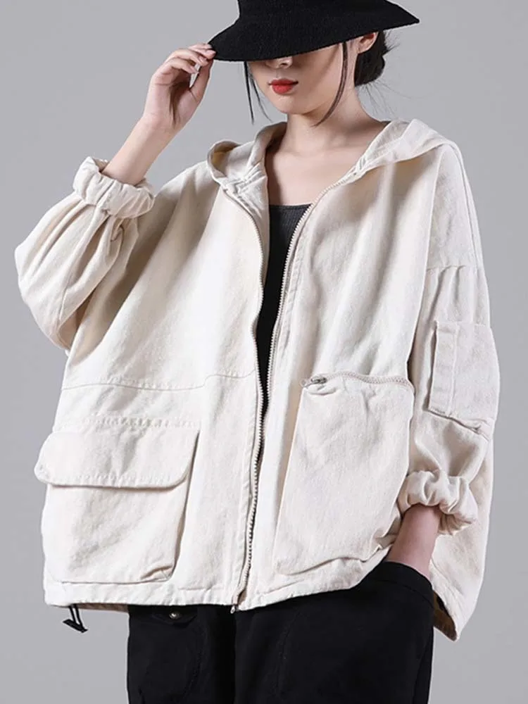 Max LuLu Autumn New Jacket 2021 Women White Hooded Zipper Coat Casual Loose Streetwear Female Pockets Vintage Harajuku Clothes