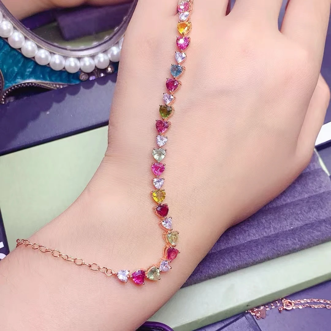 

KJJEAXCMY High quality Simple Natural Tourmaline Bracelet S925 Silver Inlaid Simple Palace High-End Design Women's Jewely