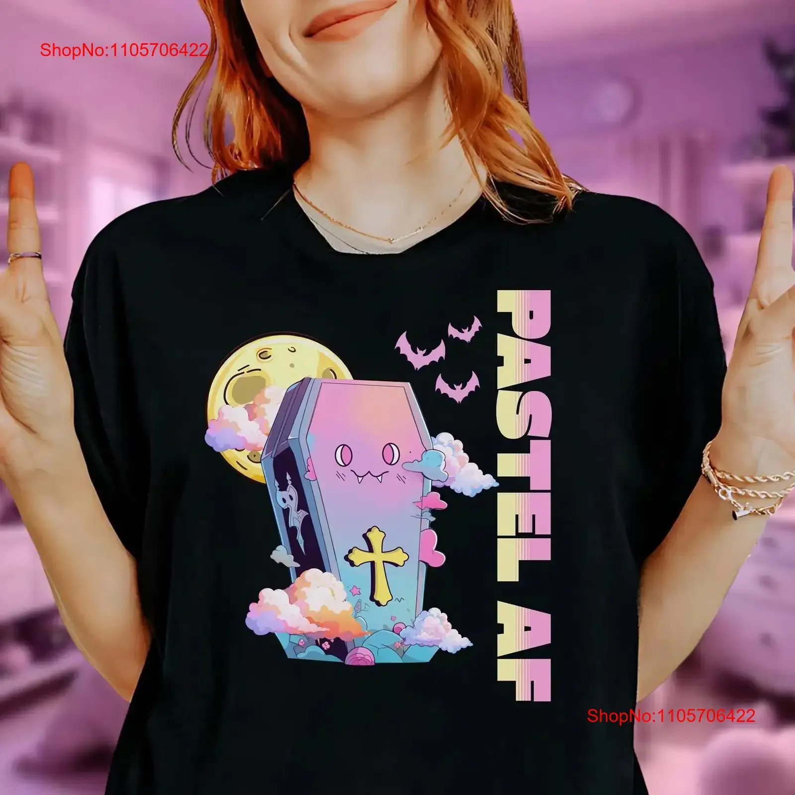 Pastel Goth Coffin T Shirt Fairy Kei Yami Kawaii Grunge Pink Harajuku Top Halloween Best for vintage Washed Casual Stylish