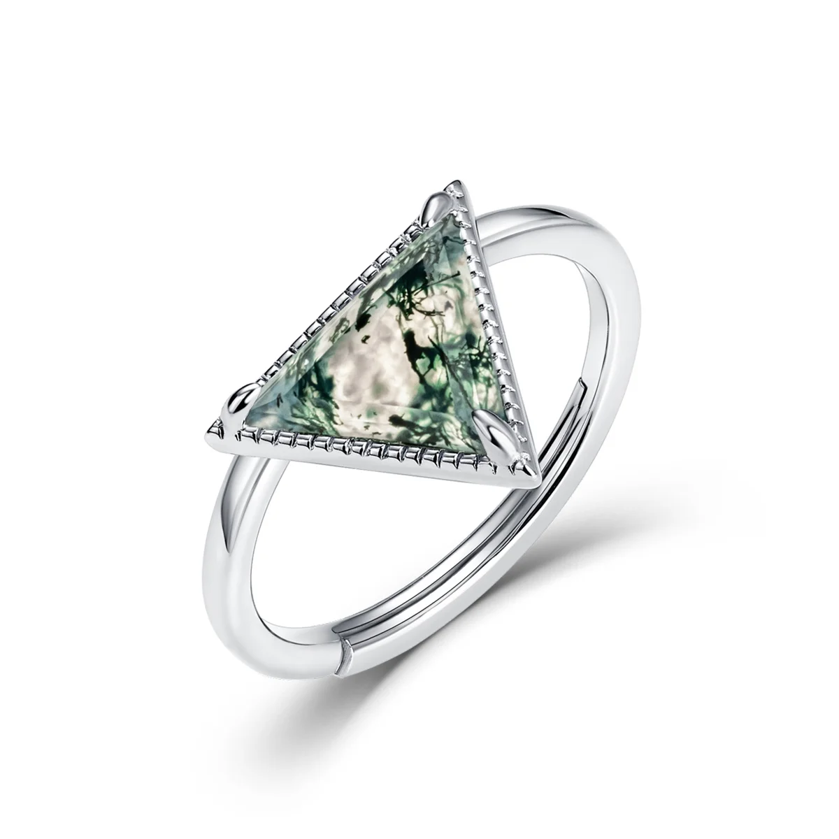 AliMoss 9 * 9mm Geometryczny wycięty agat mchu Ślubne pierścionki wieczności 925 Sterling Silver Otwarty pierścionek dla kobiet Prezenty rocznicowe